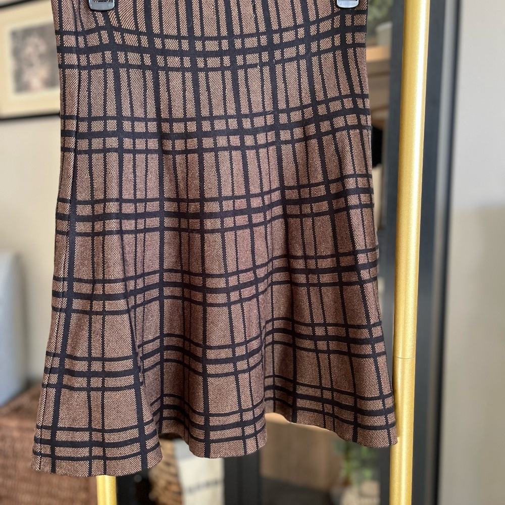 Max Studio Checkered Skater Skirt in Brown and Black - Picture 4 of 8